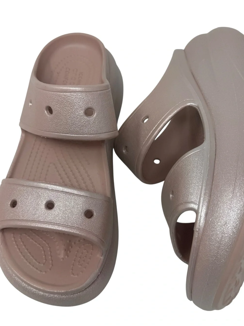Crocs Classic Crush Womens Size 9 Pink Clay Argile Rose Shimmer platform Sandals